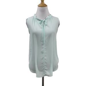 Loft Top Women XS Extra Small Seafoam Semi Sheer Sleeveless Ruffle Keyhole Tank